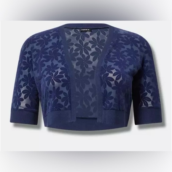 NWT Torrid flocked daisy mesh open front shrug cardigan size 4X - Picture 6 of 9